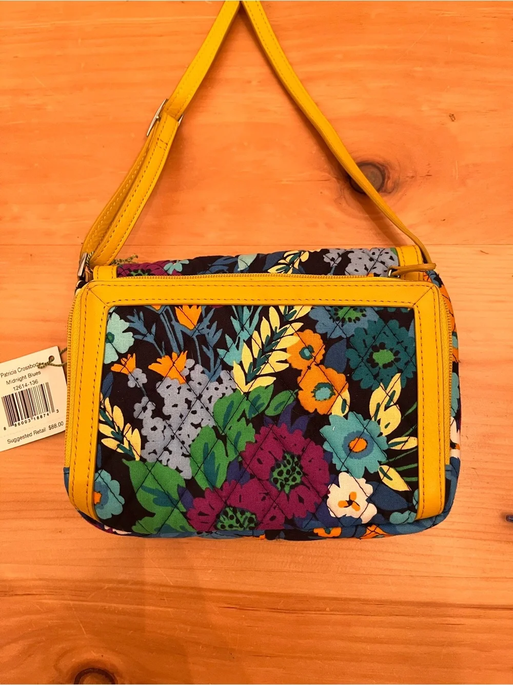 NWT Vera Bradley Midnight Blues Patricia Crossbody Purse Floral Yellow Turn Lock